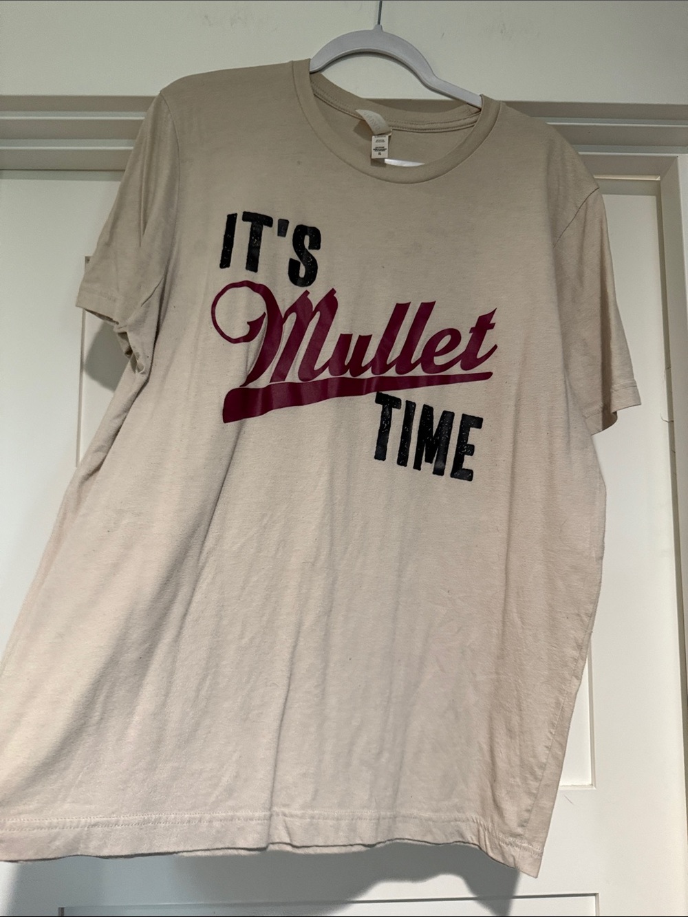 Bella Canvas Beige Tee with Maroon and Black Graphic